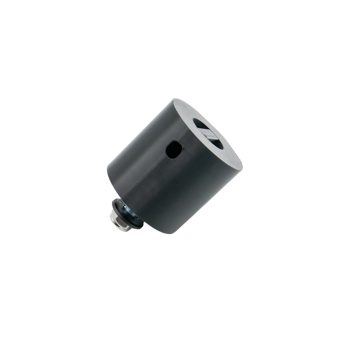 Altangle Starlink Mini pole mount adapter on a white background, angled to show the keyed top slot and the carriage bolt and lock nut at its base